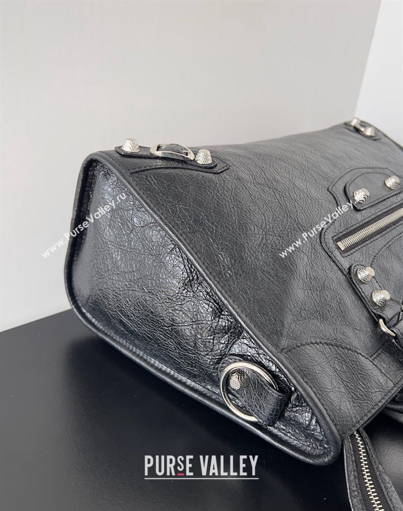 Balenciaga Classic City Large Handbag with Spiral Hardware in Arena Lambskin Black/Silver (jiche-23112020)
