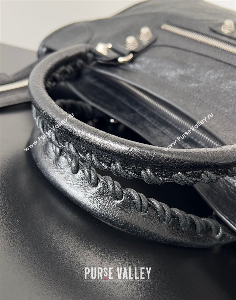 Balenciaga Classic City Large Handbag with Spiral Hardware in Arena Lambskin Black/Silver (jiche-23112020)