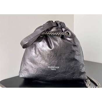Balenciaga Crush Small Tote Bag in crushed calfskin dark grey 2023 (jiche-23111847)