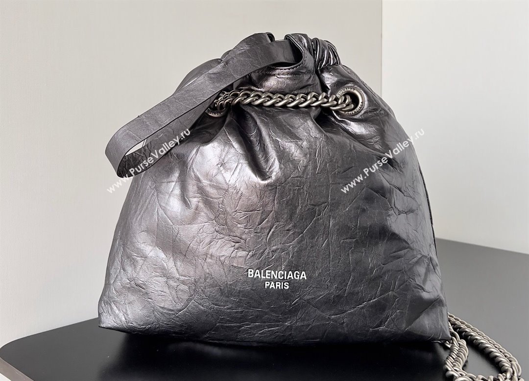 Balenciaga Crush Small Tote Bag in crushed calfskin dark grey 2023 (jiche-23111847)