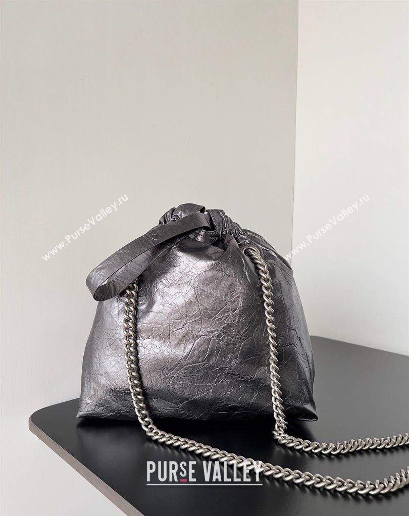 Balenciaga Crush Small Tote Bag in crushed calfskin dark grey 2023 (jiche-23111847)