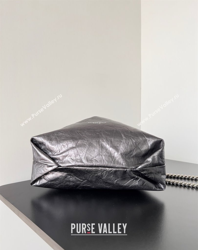 Balenciaga Crush Small Tote Bag in crushed calfskin dark grey 2023 (jiche-23111847)