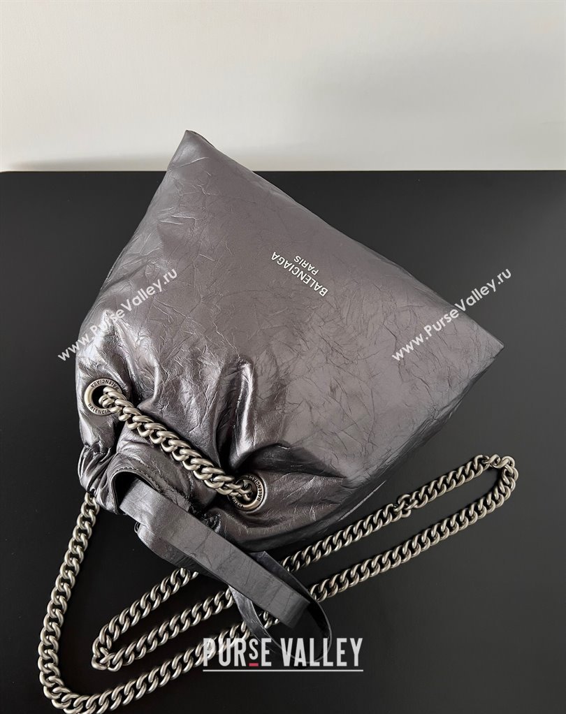 Balenciaga Crush Small Tote Bag in crushed calfskin dark grey 2023 (jiche-23111847)