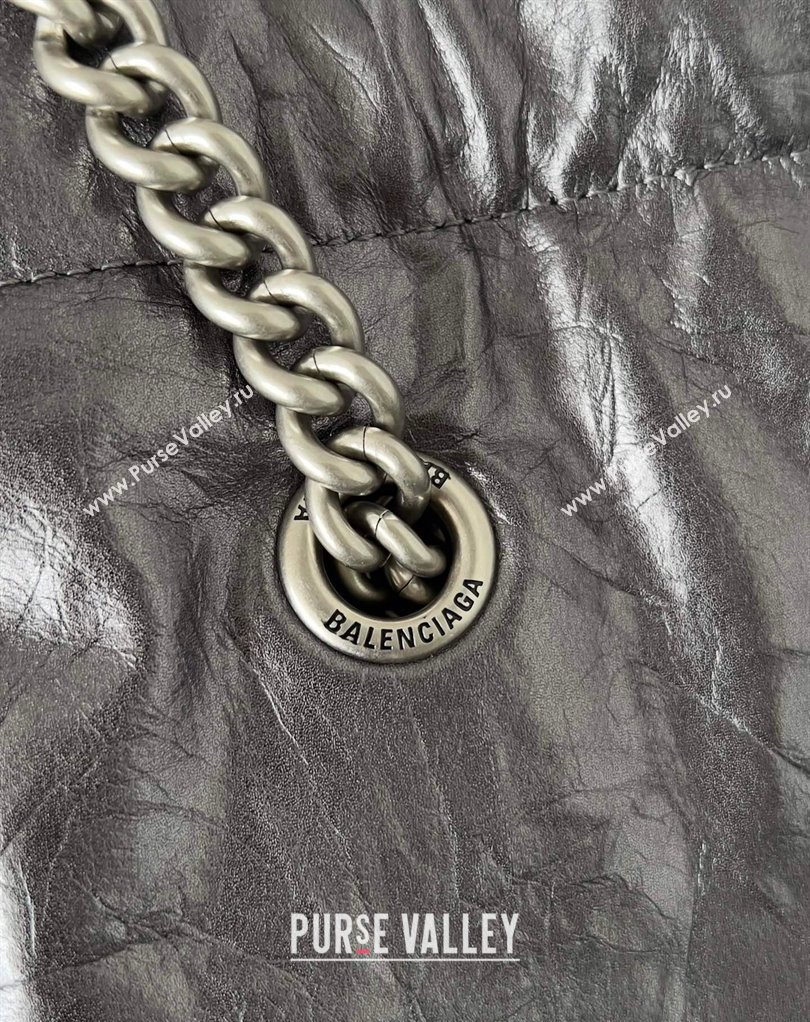 Balenciaga Crush Small Tote Bag in crushed calfskin dark grey 2023 (jiche-23111847)