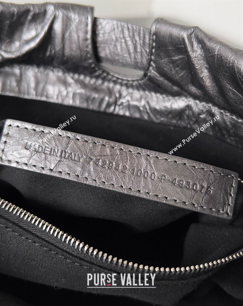 Balenciaga Crush Small Tote Bag in crushed calfskin dark grey 2023 (jiche-23111847)