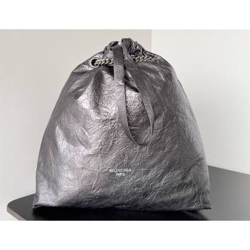 Balenciaga Crush Medium Tote Bag in crushed calfskin dark grey 2023 (jiche-23111843)