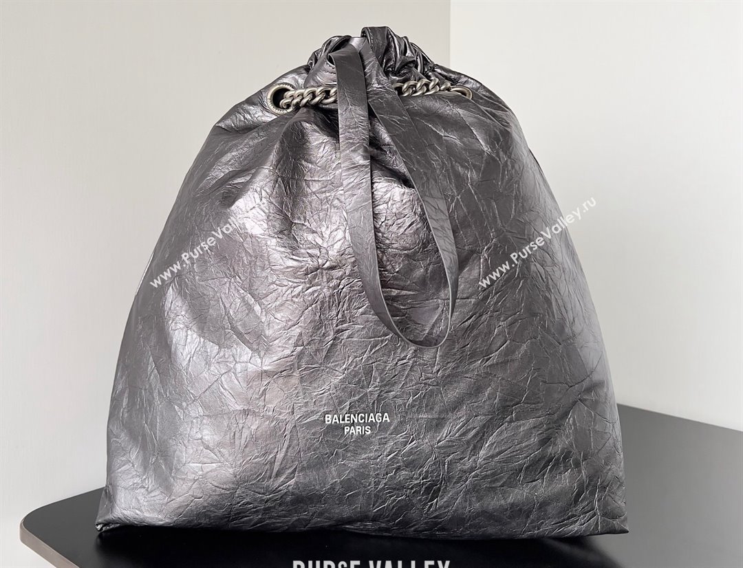 Balenciaga Crush Medium Tote Bag in crushed calfskin dark grey 2023 (jiche-23111843)