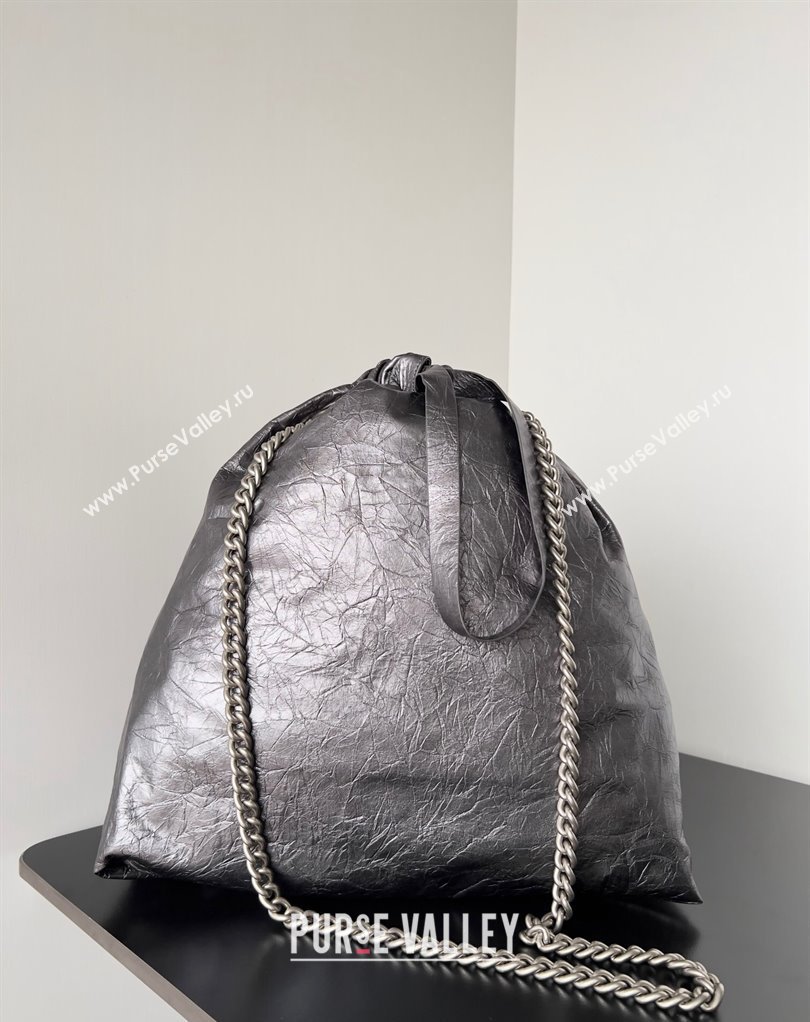 Balenciaga Crush Medium Tote Bag in crushed calfskin dark grey 2023 (jiche-23111843)