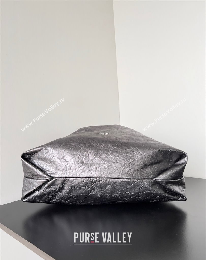 Balenciaga Crush Medium Tote Bag in crushed calfskin dark grey 2023 (jiche-23111843)