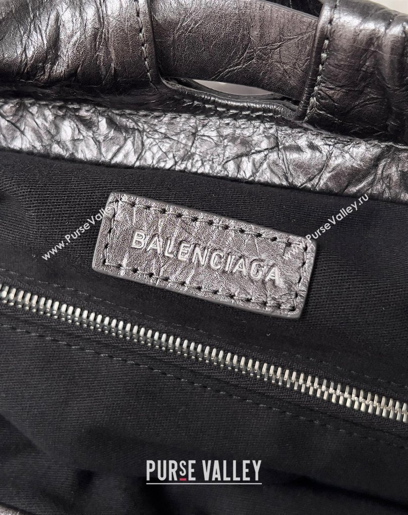 Balenciaga Crush Medium Tote Bag in crushed calfskin dark grey 2023 (jiche-23111843)