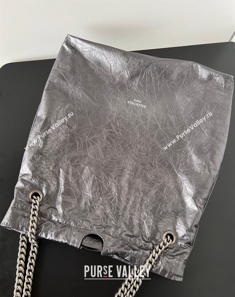 Balenciaga Crush Medium Tote Bag in crushed calfskin dark grey 2023 (jiche-23111843)