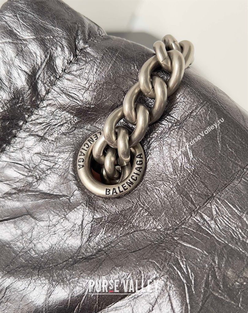 Balenciaga Crush Medium Tote Bag in crushed calfskin dark grey 2023 (jiche-23111843)