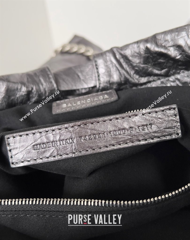 Balenciaga Crush Medium Tote Bag in crushed calfskin dark grey 2023 (jiche-23111843)