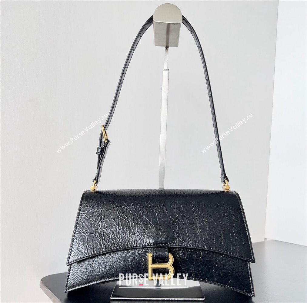 Balenciaga Crush Small Sling Bag in paper calfskin Black/Gold 2023 (jiche-23112028)