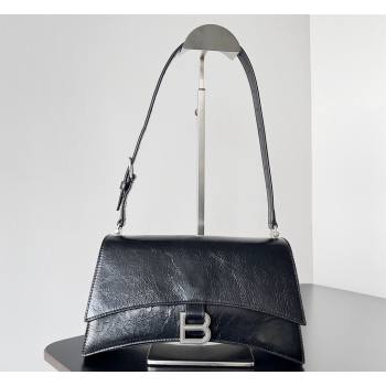 Balenciaga Crush Small Sling Bag in paper calfskin Black/Silver 2023 (jiche-23112029)