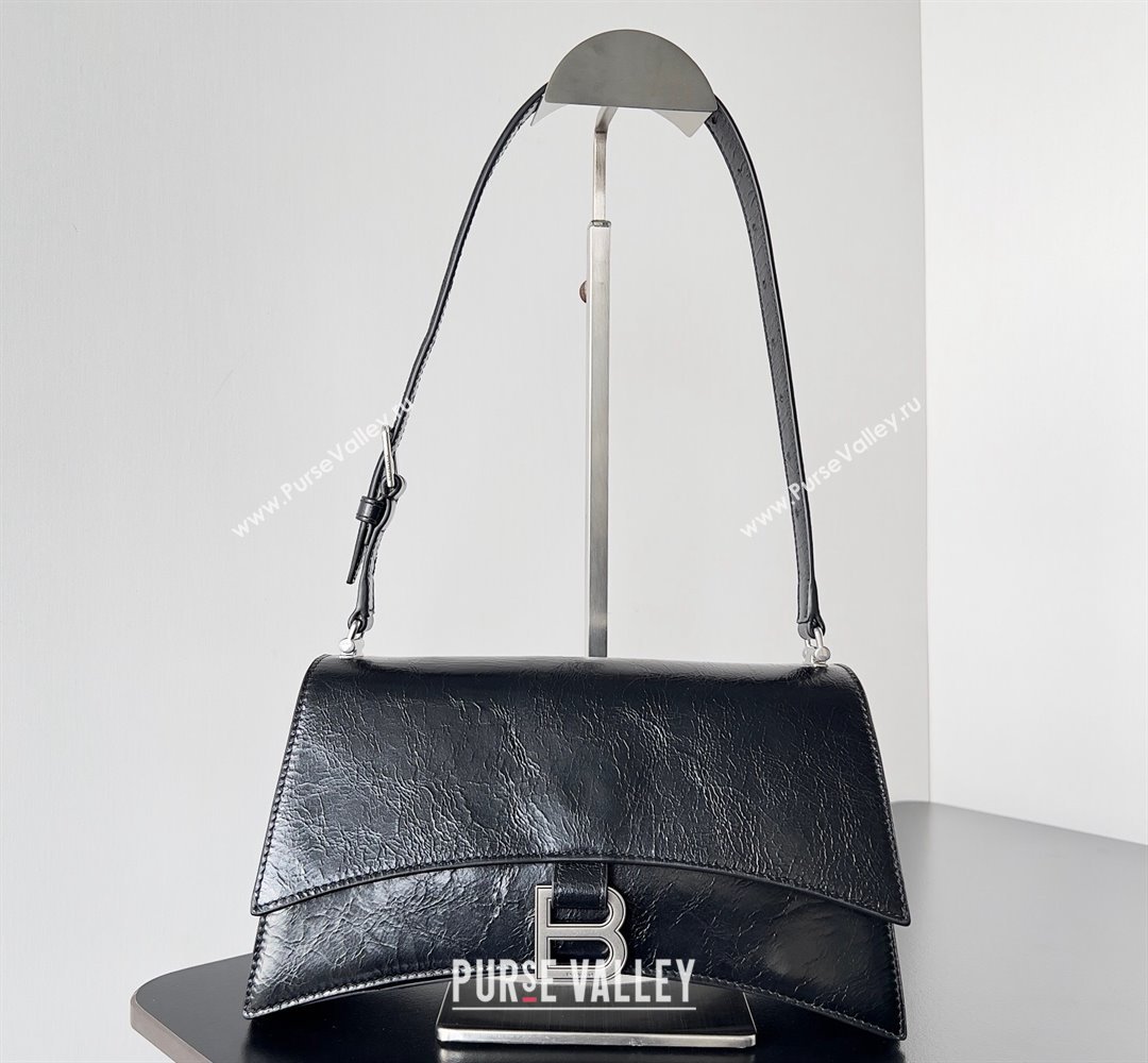Balenciaga Crush Small Sling Bag in paper calfskin Black/Silver 2023 (jiche-23112029)
