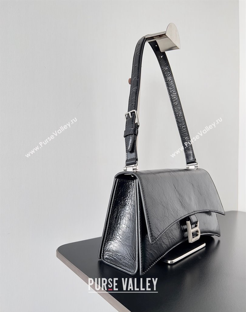 Balenciaga Crush Small Sling Bag in paper calfskin Black/Silver 2023 (jiche-23112029)