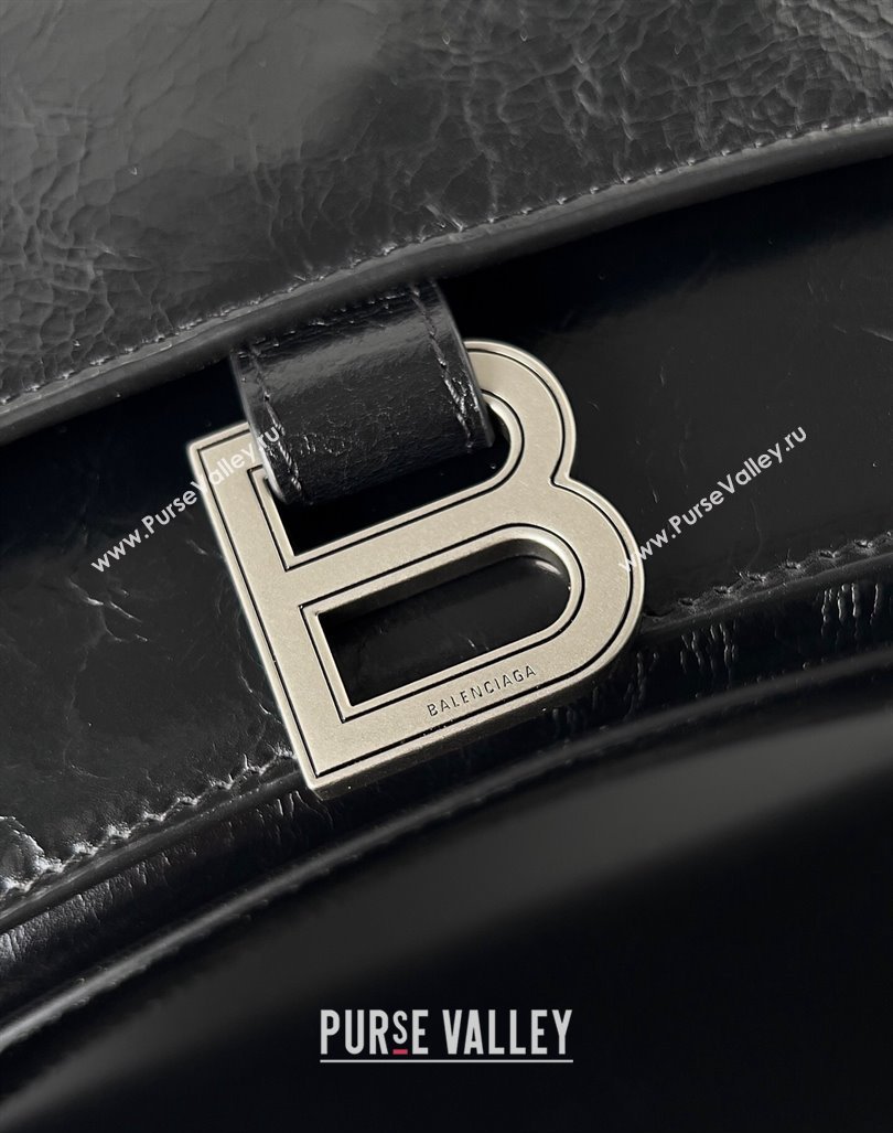 Balenciaga Crush Small Sling Bag in paper calfskin Black/Silver 2023 (jiche-23112029)