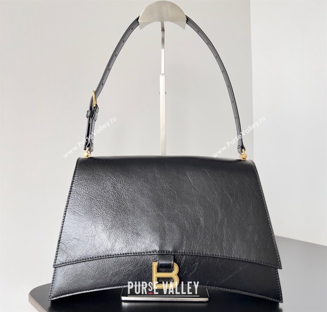 Balenciaga Crush Medium Sling Bag in paper calfskin Black/Gold 2023 (jiche-23112025)