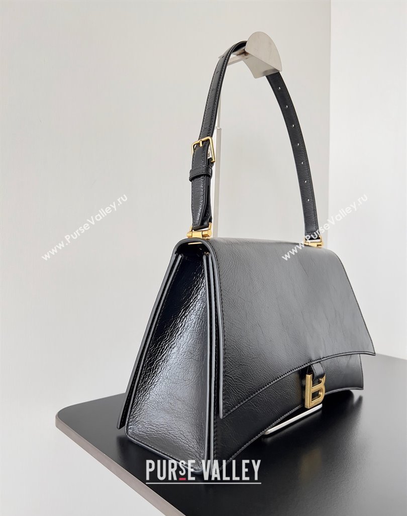 Balenciaga Crush Medium Sling Bag in paper calfskin Black/Gold 2023 (jiche-23112025)