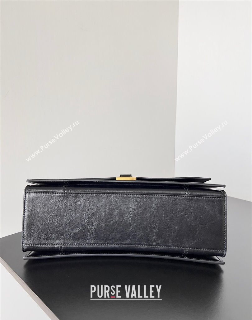 Balenciaga Crush Medium Sling Bag in paper calfskin Black/Gold 2023 (jiche-23112025)