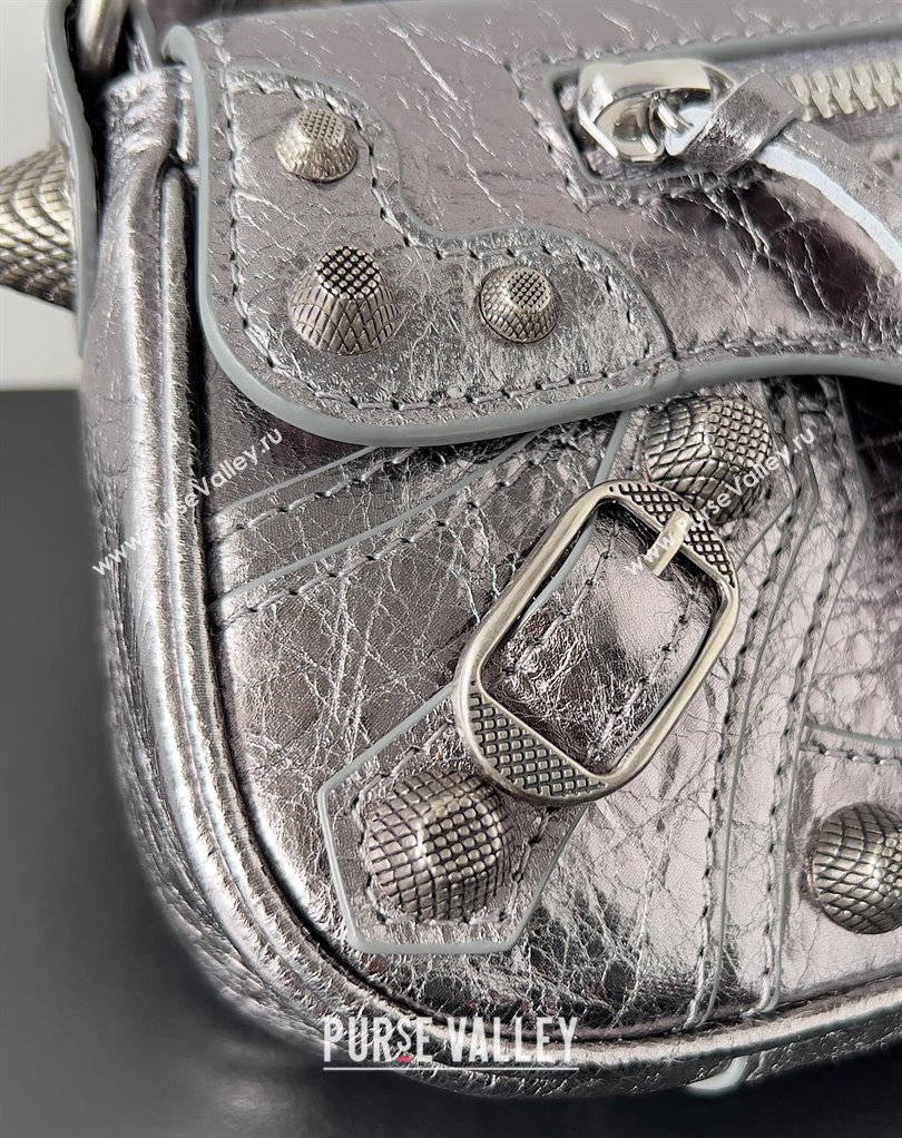 Balenciaga Le Cagole XS Sling Bag in Arena calfskin Silver Spring 2024 (jiche-23111709)