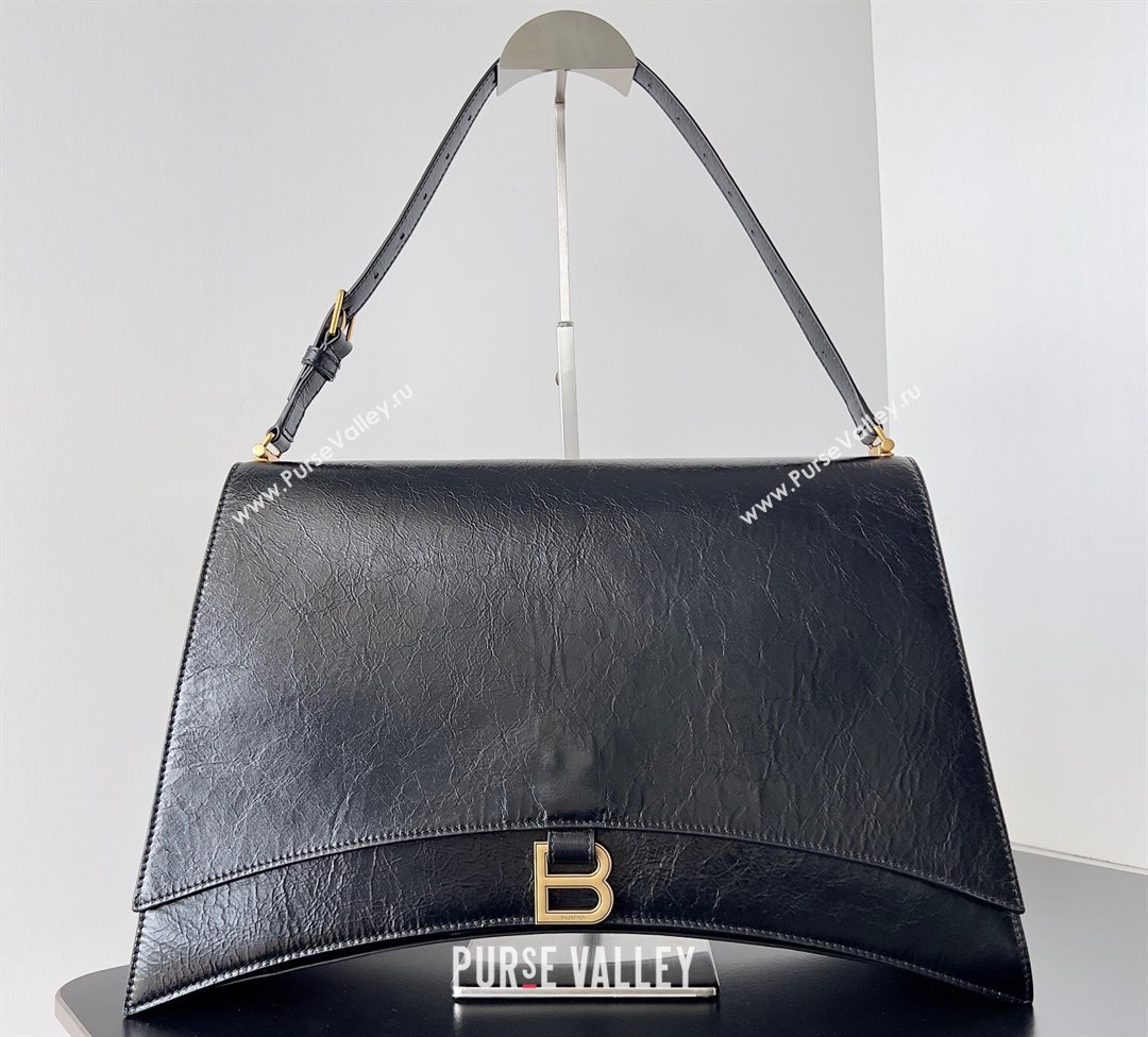 Balenciaga Crush Large Sling Bag in paper calfskin Black/Gold 2023 (jiche-23112023)
