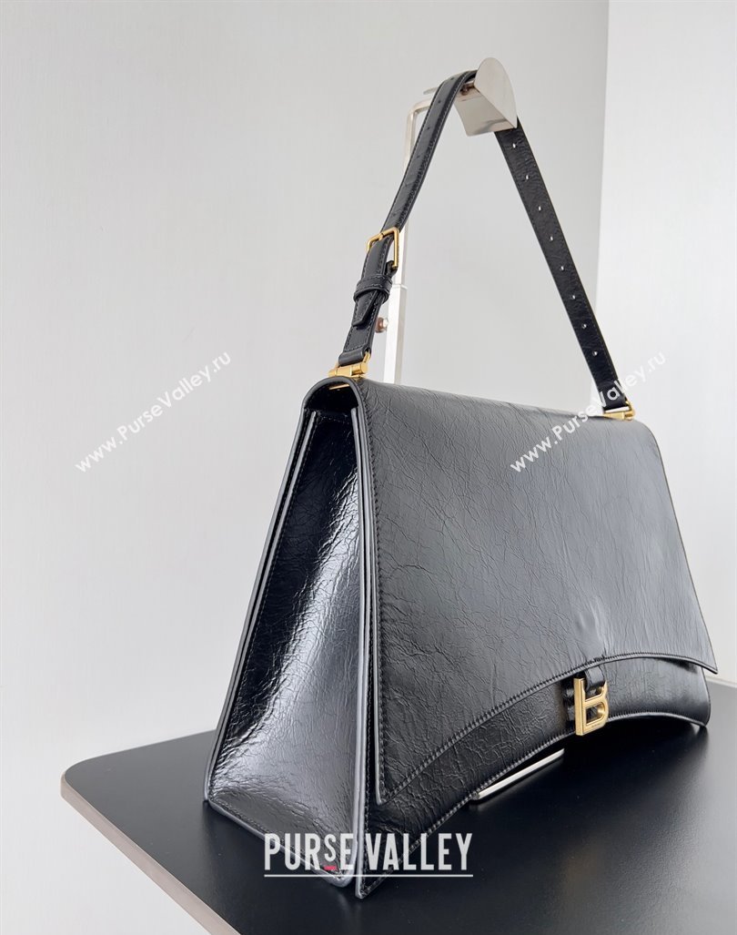 Balenciaga Crush Large Sling Bag in paper calfskin Black/Gold 2023 (jiche-23112023)