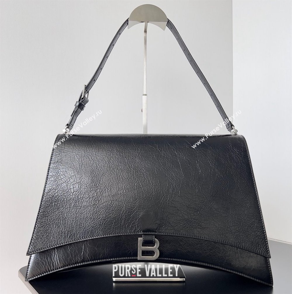 Balenciaga Crush Large Sling Bag in paper calfskin Black/Silver 2023 (jiche-23112024)