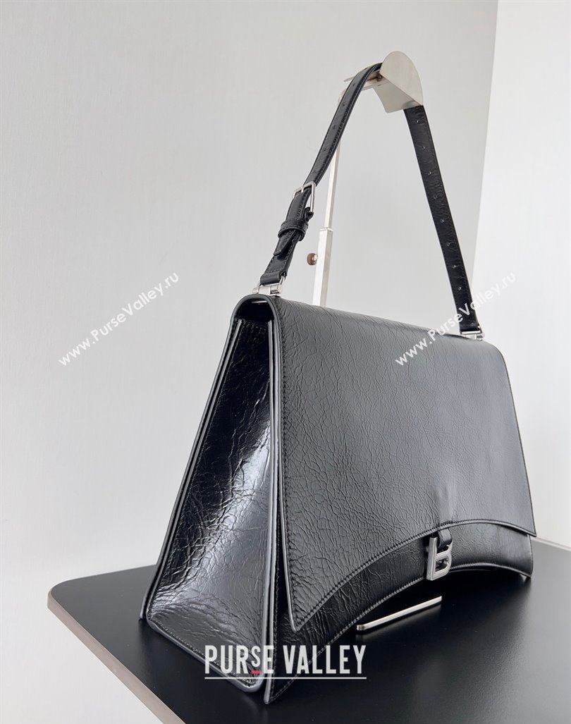 Balenciaga Crush Large Sling Bag in paper calfskin Black/Silver 2023 (jiche-23112024)