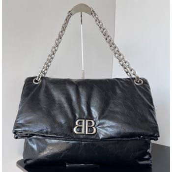 Balenciaga Monaco Large Chain Bag in Arena calfskin Black/Silver 2023 (jiche-23111702)