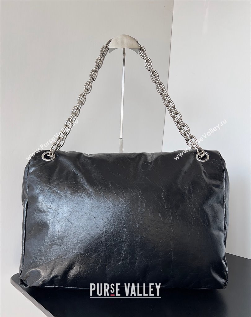 Balenciaga Monaco Large Chain Bag in Arena calfskin Black/Silver 2023 (jiche-23111702)