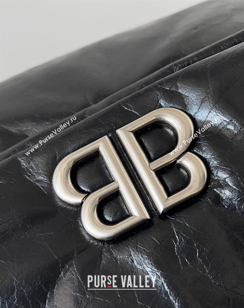 Balenciaga Monaco Large Chain Bag in Arena calfskin Black/Silver 2023 (jiche-23111702)