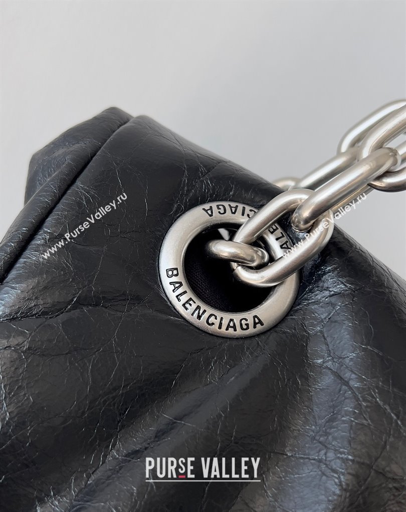 Balenciaga Monaco Large Chain Bag in Arena calfskin Black/Silver 2023 (jiche-23111702)