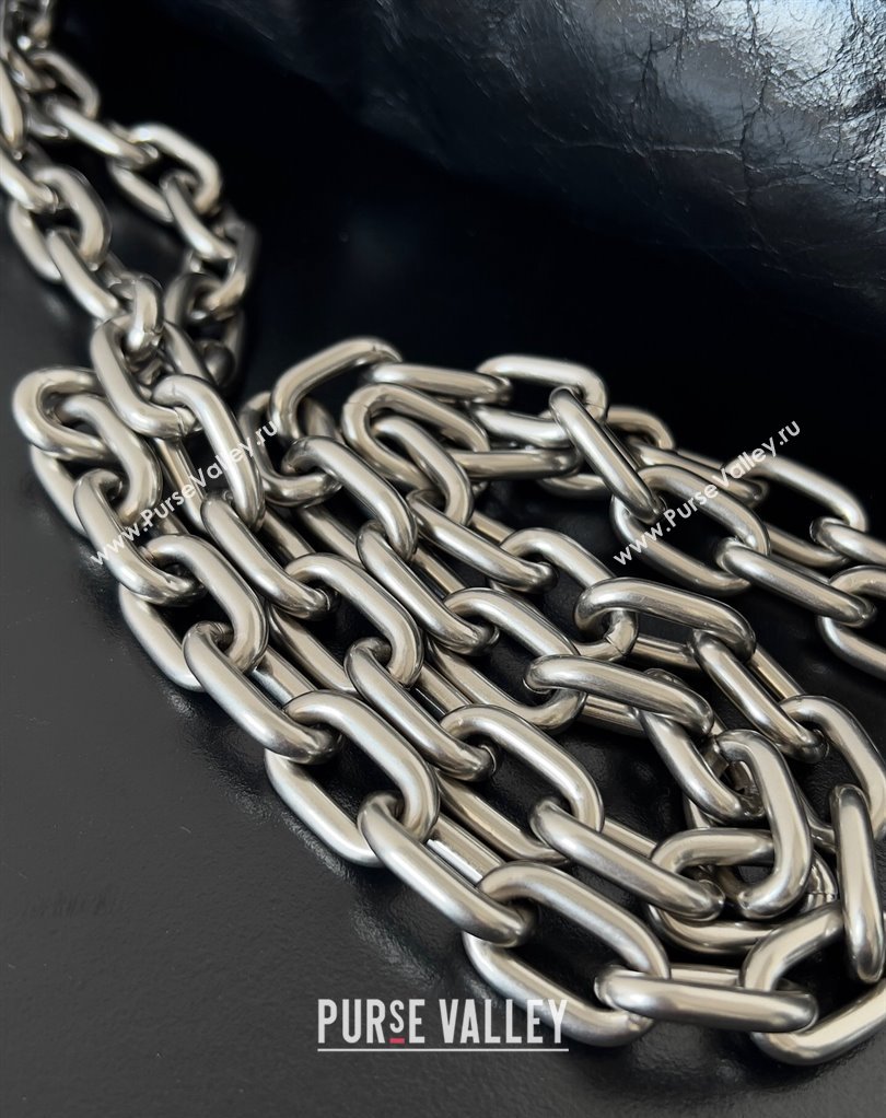 Balenciaga Monaco Large Chain Bag in Arena calfskin Black/Silver 2023 (jiche-23111702)