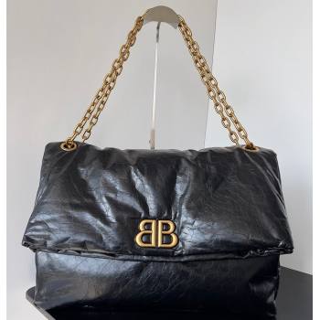 Balenciaga Monaco Large Chain Bag in Arena calfskin Black/Gold 2023 (jiche-23111701)