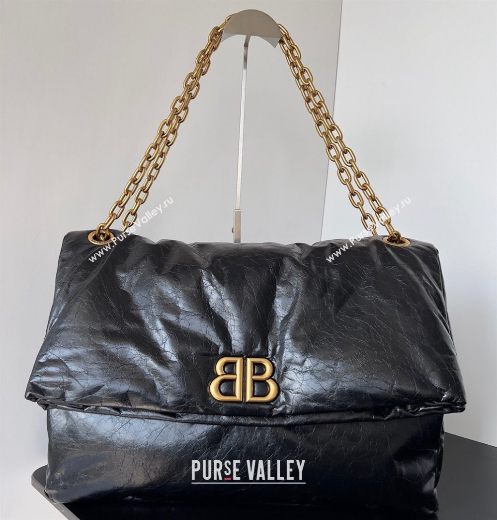 Balenciaga Monaco Large Chain Bag in Arena calfskin Black/Gold 2023 (jiche-23111701)