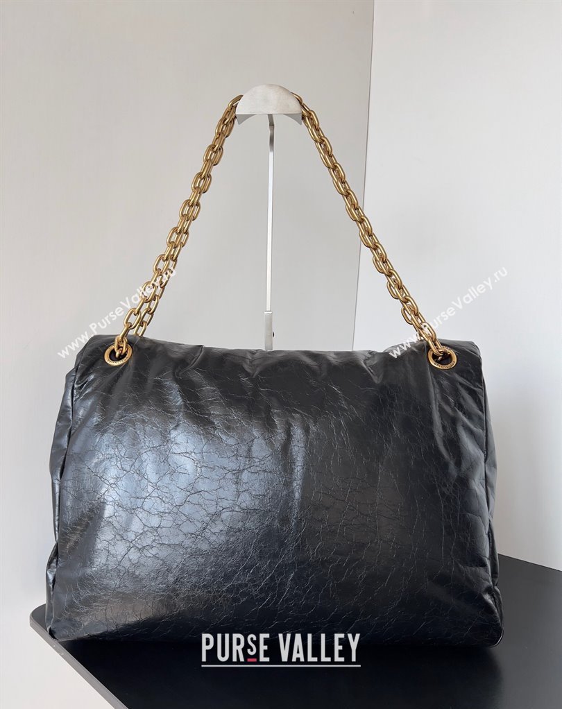 Balenciaga Monaco Large Chain Bag in Arena calfskin Black/Gold 2023 (jiche-23111701)