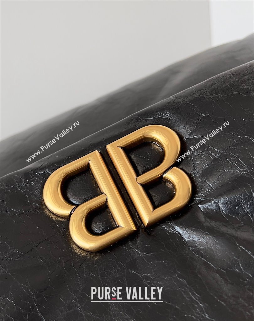 Balenciaga Monaco Large Chain Bag in Arena calfskin Black/Gold 2023 (jiche-23111701)