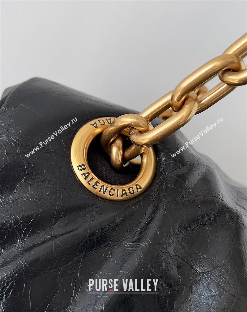Balenciaga Monaco Large Chain Bag in Arena calfskin Black/Gold 2023 (jiche-23111701)