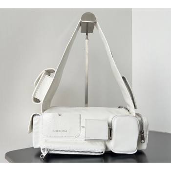 Balenciaga Superbusy XS Sling Bag in Arena calfskin White 2023 (jiche-23111805)