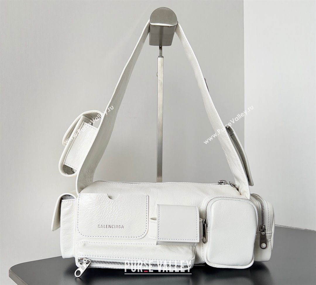 Balenciaga Superbusy XS Sling Bag in Arena calfskin White 2023 (jiche-23111805)