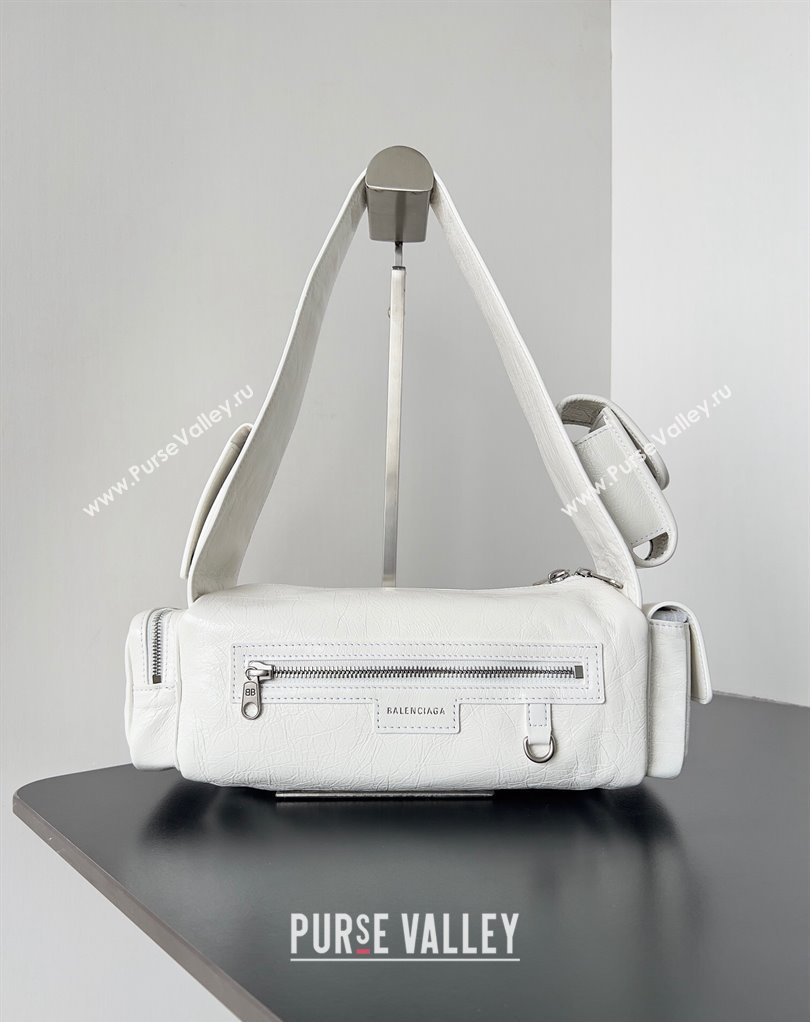 Balenciaga Superbusy XS Sling Bag in Arena calfskin White 2023 (jiche-23111805)