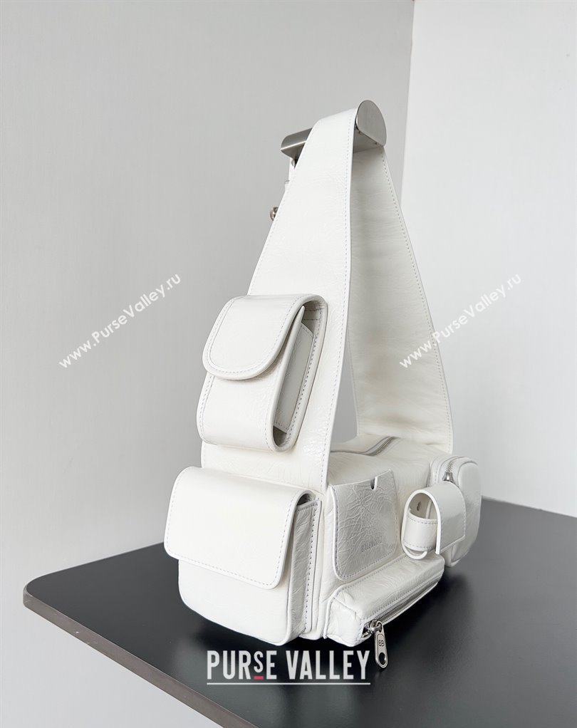 Balenciaga Superbusy XS Sling Bag in Arena calfskin White 2023 (jiche-23111805)