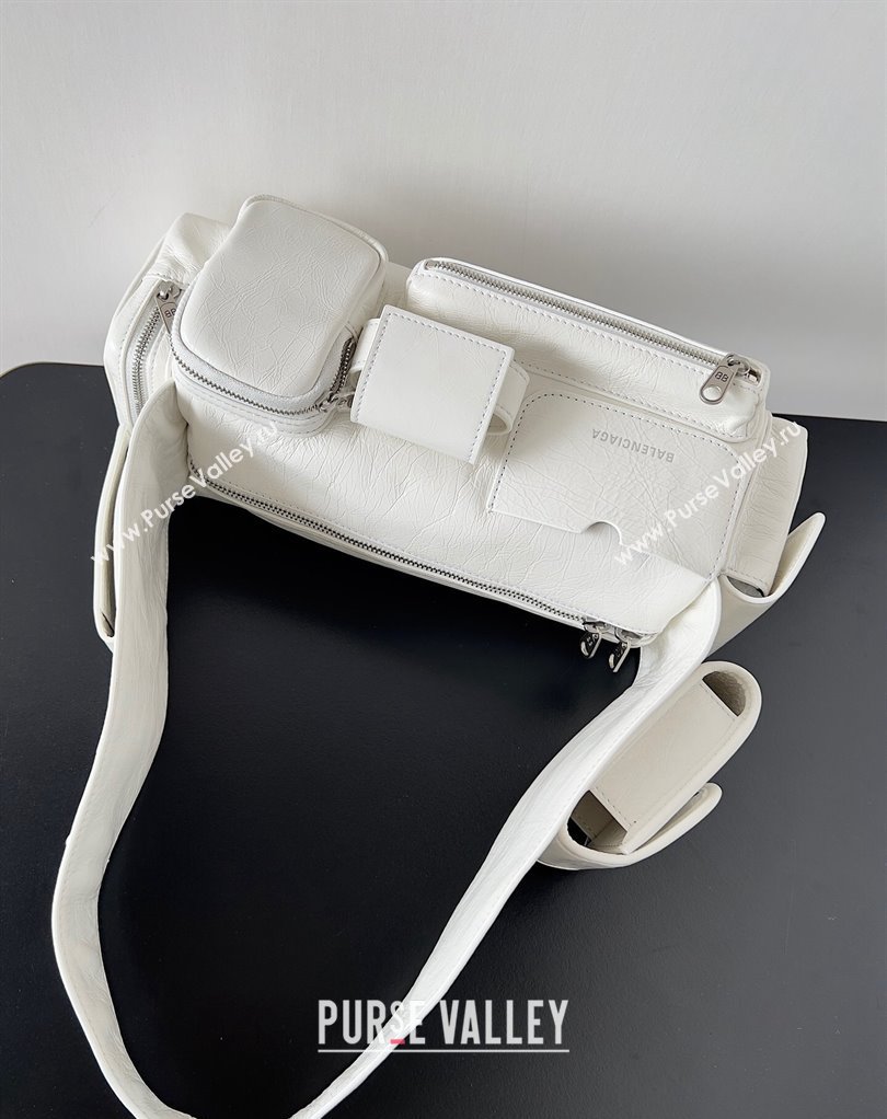 Balenciaga Superbusy XS Sling Bag in Arena calfskin White 2023 (jiche-23111805)