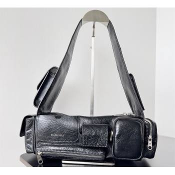 Balenciaga Superbusy XS Sling Bag in Arena calfskin Black 2023 (jiche-23111804)