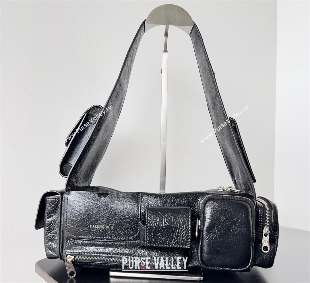 Balenciaga Superbusy XS Sling Bag in Arena calfskin Black 2023 (jiche-23111804)