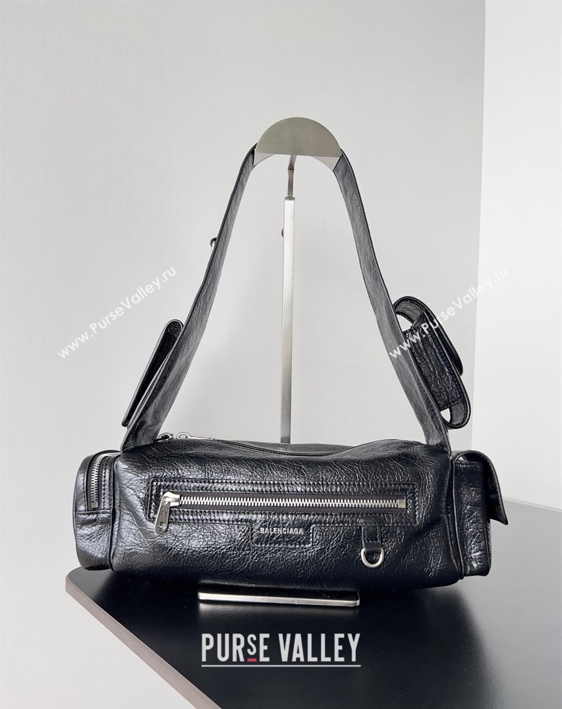 Balenciaga Superbusy XS Sling Bag in Arena calfskin Black 2023 (jiche-23111804)