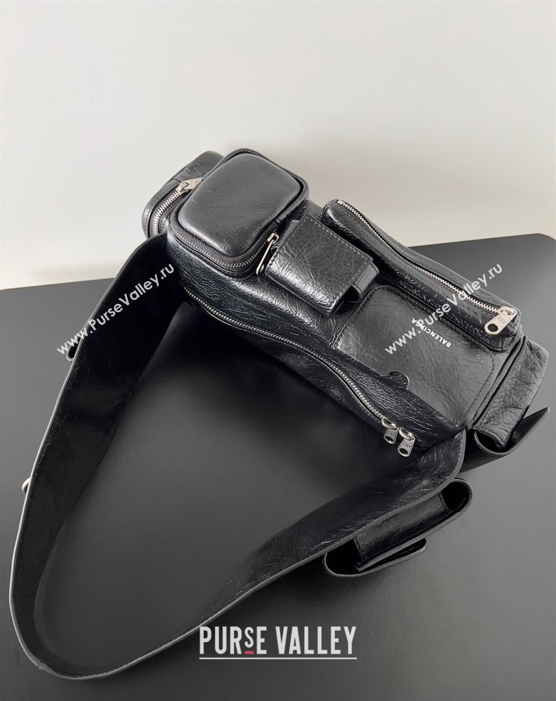 Balenciaga Superbusy XS Sling Bag in Arena calfskin Black 2023 (jiche-23111804)