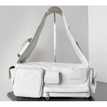 Balenciaga Superbusy Small Sling Bag in Arena calfskin White 2023 (jiche-23111803)